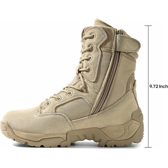 NORTIV 8 Mens Military Tactical Work Boots Hiking Side Zip Leather, Sand, 12 main image 5